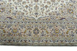 Full view of 2000s Kashan rug from Iran / Persia, 388 × 287 cm in Beige tones