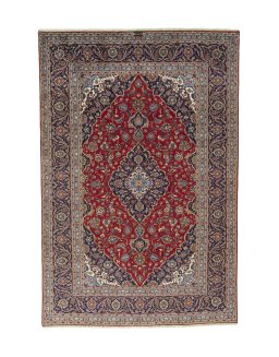 Full view of 2000s Kashan rug from Iran / Persia, 357 × 240 cm in Red tones