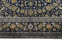 Full view of 2000s Kashan rug from Iran / Persia, 415 × 295 cm in Blue tones