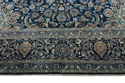 Full view of 2000s Kashan rug from Iran / Persia, 407 × 305 cm in Blue tones
