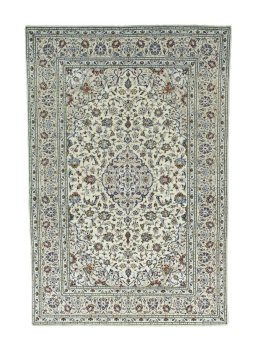 Full view of 2000s Kashan rug from Iran / Persia, 292 × 196 cm in Beige tones