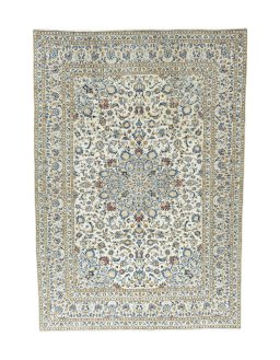 Full view of 2000s Kashan rug from Iran / Persia, 355 × 250 cm in Beige tones