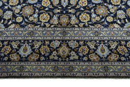 Full view of 2000s Kashan rug from Iran / Persia, 441 × 307 cm in Blue tones
