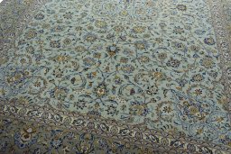 Close-up detail of 2000s Kashan rug from Iran / Persia showing Wool weave