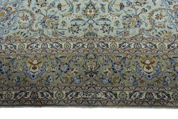 Full view of 2000s Kashan rug from Iran / Persia, 420 × 308 cm in Blue tones