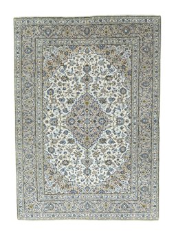 Full view of 2000s Kashan rug from Iran / Persia, 350 × 252 cm in Beige tones