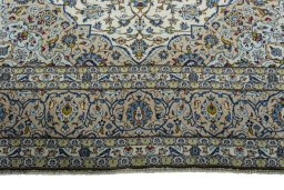 Full view of 2000s Kashan rug from Iran / Persia, 350 × 252 cm in Beige tones