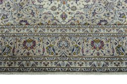 Full view of 2000s Kashan rug from Iran / Persia, 343 × 243 cm in Beige tones