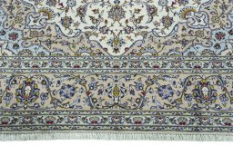 Full view of 2000s Kashan rug from Iran / Persia, 347 × 251 cm in Beige tones