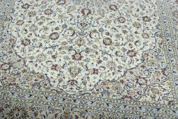 Close-up detail of 2000s Kashan rug from Iran / Persia showing Wool weave