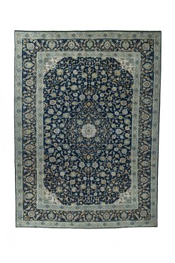 Full view of 2000s Kashan rug from Iran / Persia, 400 × 295 cm in Blue tones
