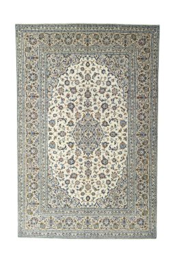 Full view of 2000s Kashan rug from Iran / Persia, 301 × 200 cm in Beige tones