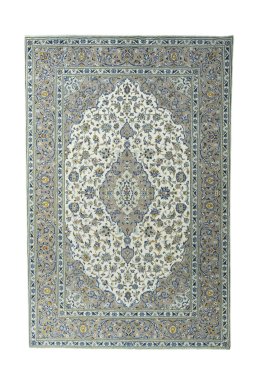 Full view of 2000s Kashan rug from Iran / Persia, 310 × 203 cm in Beige tones