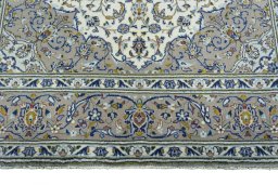 Full view of 2000s Kashan rug from Iran / Persia, 310 × 203 cm in Beige tones