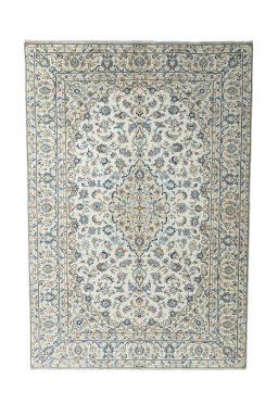 Full view of 2000s Kashan rug from Iran / Persia, 294 × 200 cm in Beige tones