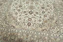 Close-up detail of 2000s Kashan rug from Iran / Persia showing Wool weave