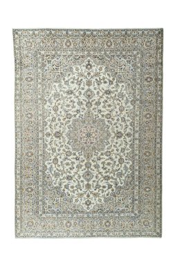 Full view of 2000s Kashan rug from Iran / Persia, 351 × 251 cm in Beige tones