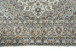 Full view of 2000s Kashan rug from Iran / Persia, 351 × 251 cm in Beige tones