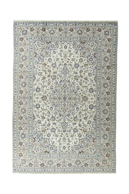Full view of 2000s Kashan rug from Iran / Persia, 358 × 247 cm in Beige tones