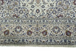 Full view of 2000s Kashan rug from Iran / Persia, 358 × 247 cm in Beige tones