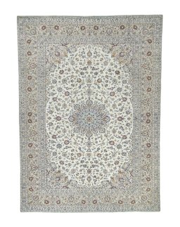 Full view of 2000s Kashan rug from Iran / Persia, 400 × 290 cm in Beige tones