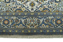 Full view of 2000s Kashan rug from Iran / Persia, 290 × 200 cm in Beige tones