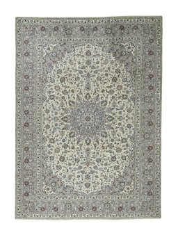 Full view of 2000s Kashan rug from Iran / Persia, 400 × 291 cm in Beige tones