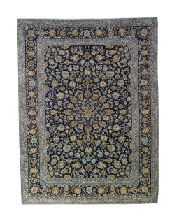Full view of 2000s Kashan rug from Iran / Persia, 362 × 275 cm in Blue tones
