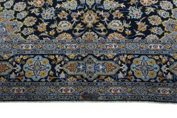 Full view of 2000s Kashan rug from Iran / Persia, 377 × 280 cm in Blue tones