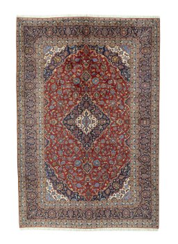 Full view of 2000s Kashan rug from Iran / Persia, 300 × 205 cm in Red tones
