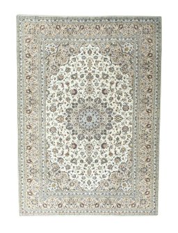 Full view of 2000s Kashan rug from Iran / Persia, 346 × 251 cm in Beige tones