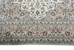 Full view of 2000s Kashan rug from Iran / Persia, 346 × 251 cm in Beige tones