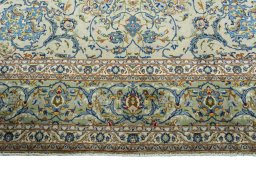 Full view of 2000s Kashan rug from Iran / Persia, 393 × 295 cm in Green tones