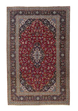 Full view of 2000s Kashan rug from Iran / Persia, 390 × 251 cm in Red tones