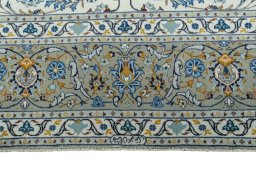 Full view of 2000s Kashan rug from Iran / Persia, 399 × 271 cm in Beige tones