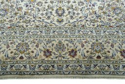Full view of 2000s Kashan rug from Iran / Persia, 392 × 296 cm in Beige tones