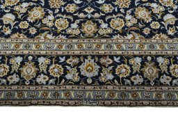 Full view of 2000s Kashan rug from Iran / Persia, 405 × 311 cm in Blue tones