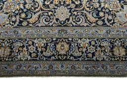 Full view of 2000s Kashan rug from Iran / Persia, 405 × 282 cm in Blue tones