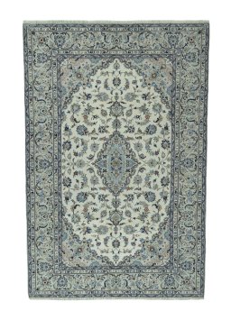 Full view of 2000s Kashan rug from Iran / Persia, 302 × 202 cm in Beige tones
