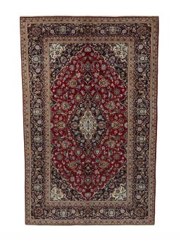 Full view of 2000s Kashan rug from Iran / Persia, 308 × 198 cm in Red tones