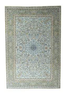 Full view of 2000s Kashan rug from Iran / Persia, 386 × 262 cm in Green tones