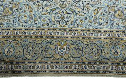 Full view of 2000s Kashan rug from Iran / Persia, 386 × 262 cm in Green tones
