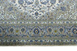 Full view of 2000s Kashan rug from Iran / Persia, 342 × 250 cm in Beige tones