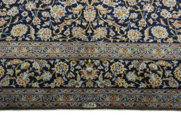 Full view of 2000s Kashan rug from Iran / Persia, 405 × 313 cm in Blue tones