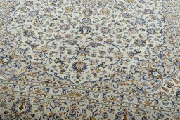 Close-up detail of 2000s Kashan rug from Iran / Persia showing Wool weave