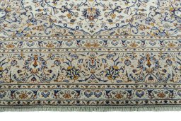 Full view of 2000s Kashan rug from Iran / Persia, 390 × 302 cm in Beige tones