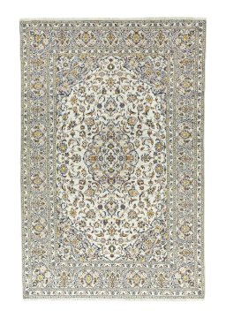 Full view of 2000s Kashan rug from Iran / Persia, 319 × 213 cm in Beige tones