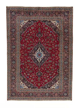 Full view of 2000s Kashan rug from Iran / Persia, 350 × 246 cm in Red tones