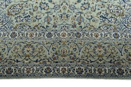 Full view of 2000s Kashan rug from Iran / Persia, 394 × 265 cm in Green tones