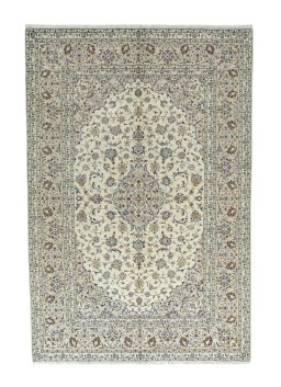 Full view of 2000s Kashan rug from Iran / Persia, 302 × 202 cm in Beige tones